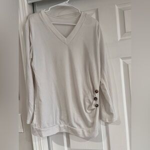 Women's V-Neck Button Detail Top - white
